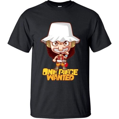 One Piece Wanted Japanese Anime Usopp Cotton T Shirt Vintage Cool Fun T Shirts Retro Funny Short Sleeve Top Men Rock Tshirt