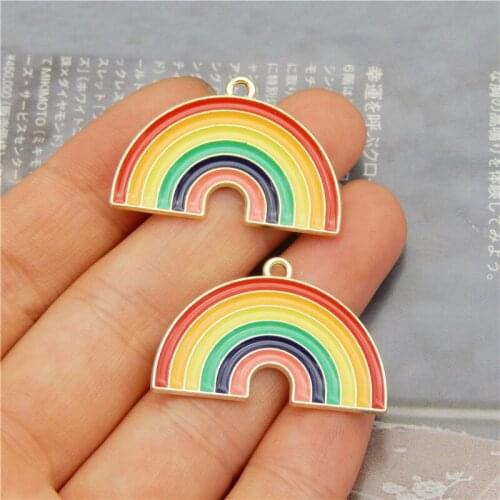 Julie Wang 4PCS Enamel Rainbow Charms Alloy Colorful Gold Tone Rainbow Pendants Bracelet Jewelry Making Accessory