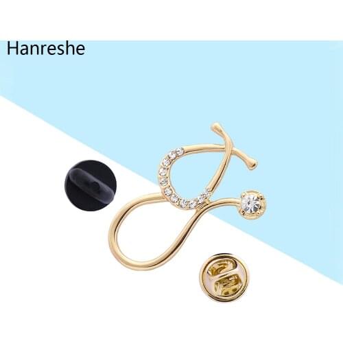 Classic Quality Gold and Silver Color Medicine Brooch Pin Stethoscope Zircon Pins Jewelry For Doctor Nurse Lapel Backpack Badge