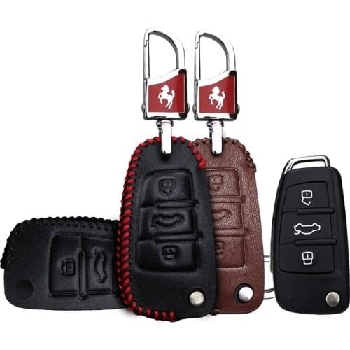 KUKAKEY Leather Car Key Case Fob Cover For Audi A1 A2 A3 A4 A5 A6 A7 TT Q3 Q5 Q7 R8 S6 Protected Bag With Horse Keychain Keyring