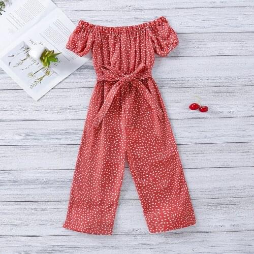 Summer Kids Girls Striped Jumpsuits Girls Off Shoulder Overalls Playsuit Children Casual Beach Costumes Red Black Blue 18M-6T
