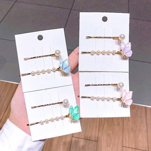 MISANANRYNE 2pcs/set Women Girls Cute Beautiful Butterfly Pearls Barrettes Sweet Hair Ornament Clips Hairpins Hair Accessories