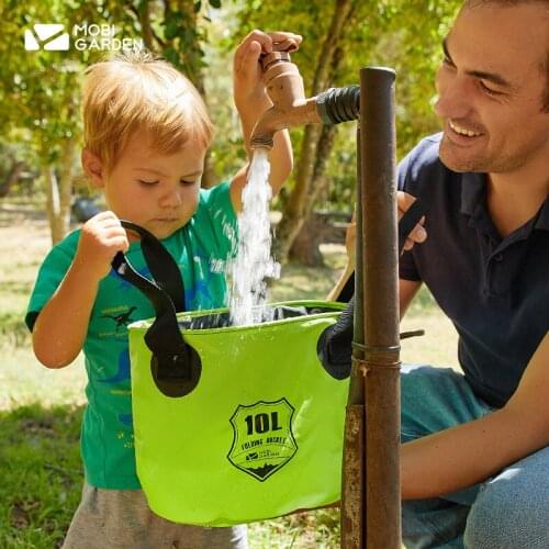 Mobi garden Outdoor Fold-able 10L Drawstring Round Bucket Basin For Camping Fishing Daily Use