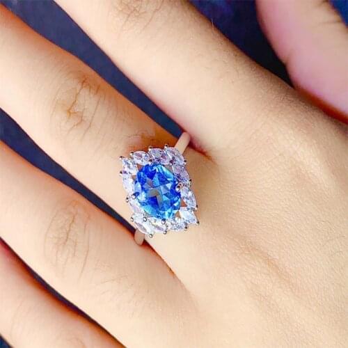 Trendy Elegant 7*9mm/ 8*10mm / 6*6mm Blue Color Square Oval Crystal White Zirconia Female Ring For Women Party Jewelry