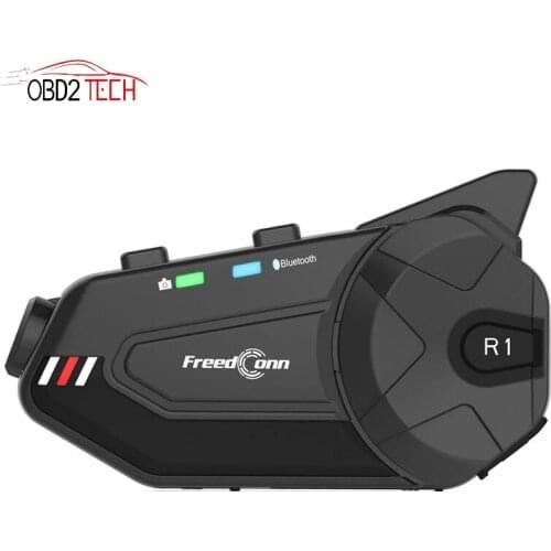 FreedConn R1 plus Motorcycle BluetoothCompatib Headset Waterproof 1500m Interphone Group 6Riders WIFI Helmet Interphone Recorder