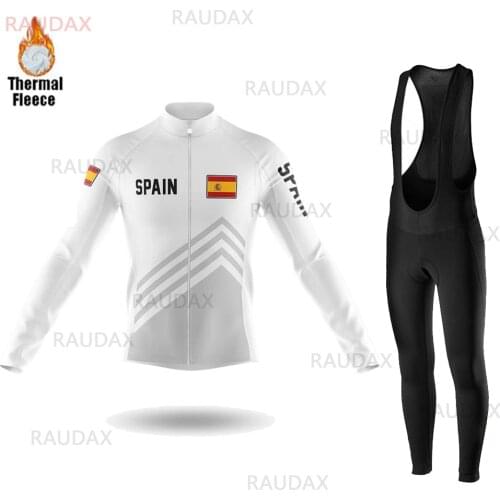 2021 Spain Mens Cycling Jersey Set MTB Bicycle Wear Maillot Ropa Ciclismo Hombre Winter Warm Fleece Long Sleeve Cycling Jersey