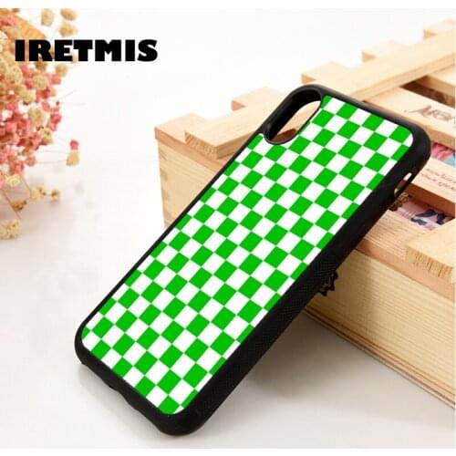 Iretmis 5 5S SE 6 6S Soft Silicone phone case cover for iPhone 7 8 plus X Xs 11 Pro Max XR Green Chequered Checkers Chess Board