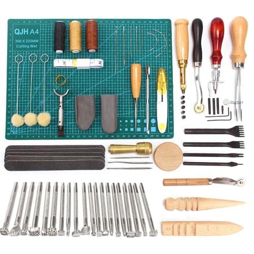 QJH Leather Craft Tool Set Hand Sewing Tool Kit Punch Carving Work Saddle Seal Scratch Slotting DIY Leather Tool Accessories