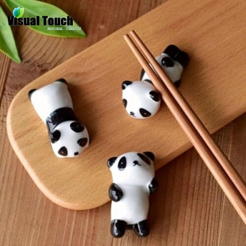Visual Touch 3pcs Set Mini Lovely Porcelain Ceramic Chopsticks Holder Stand Panda Chopstick Rest Rack 8 Styles Randomly Sent
