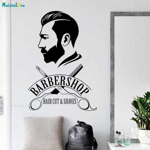 Barbershop Wall Sticker Barber Shop Window Decals Logo Art Murals Hair Salon Decoration Removable Vinyl Hair Cut Poster YT2105
