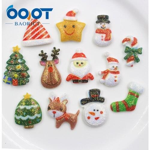OOOT BAORJCT 20312-20,10pcs 25mm*22mm Variety Glitter Christmas tree Christmas hat,Christmas decorations,DIY handmade materials