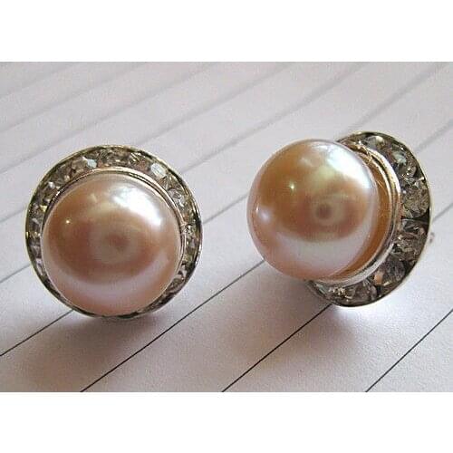 Wholesale Genuine cultued 9-10mm pink pearl stud earring