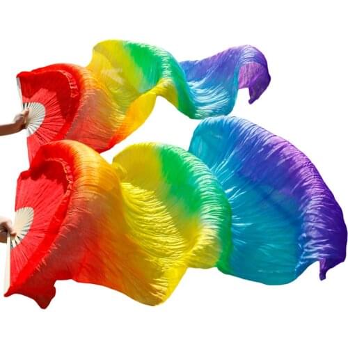New style Belly dance silk fan 100% Real Silk Long Silk Fans Handmade Gradient Color Dance Fans Can Be Customized