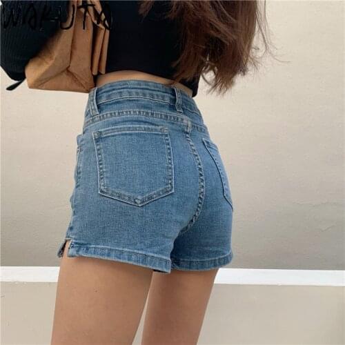 WAKUTA Sexy Jeans Shorts Women Summer High Waisted Buttons Design Denim Shorts Women Short 2020 New Push Up Skinny Slim Shorts