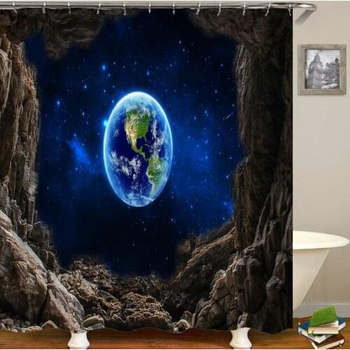 Space Universe Fabric Shower Curtains Home Decor Starry Sky Earth landscape Shower Curtain Waterproof Bath Curtains for Bathroom