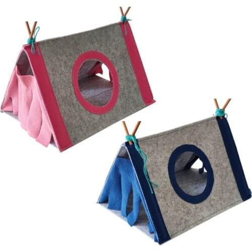 Corner Hideout House for Hamster Felt Cloth Tent for Small Animals Ferret Bed for Playing Sleeping Pink/Blue 2 Sizes