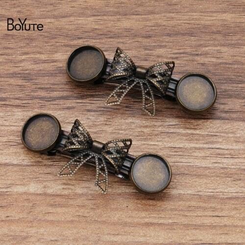BoYuTe (5 Pieces/Lot) Antique Bronze Hair Clip Welding 12MM Blank Tray and 20MM Bow-knot Diy Jewelry Accessories Wholesale