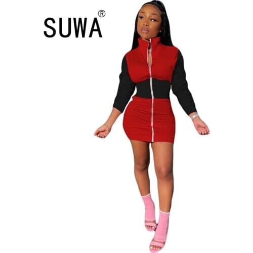 Womens streetwear 2020 new fashion contrast patchwork long sleeve dresses sexy party night club bodycon mini dress
