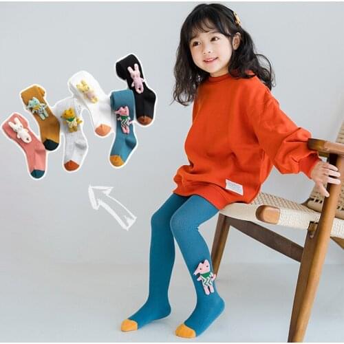 2pcs or 1pc 2020 Baby Spring Autumn Tights Hot Baby Toddler Kid Girl Ribbed Stockings Cotton baby Pantyhose with 3D lovely doll