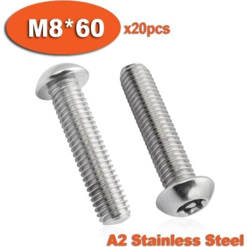 20pcs ISO7380 M8 x 60 A2 Stainless Steel Torx Button Head Tamper Proof Security Screw Screws