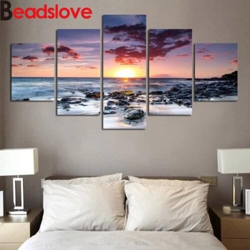 3d diamond painting sea 5pcs full square diy diamonds cross stitch sticker picture diamond embroidery home decor Multigang 5 pcs