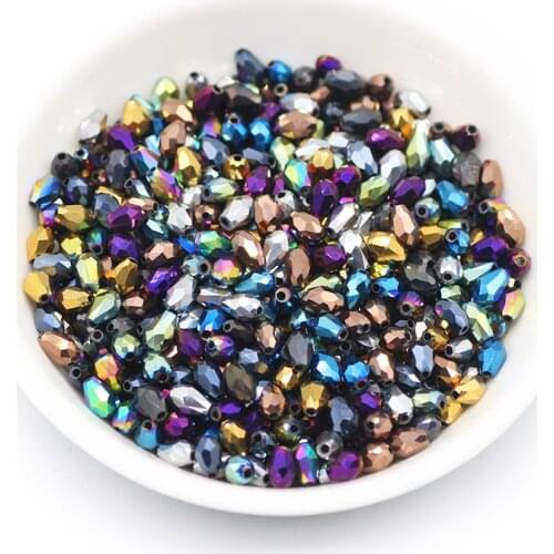 3x5mm 100pcs Plating Color Waterdrop Pear shape Austrian Crystal Spacer Loose Beads For DIY Jewelry Making Bracelet Findings