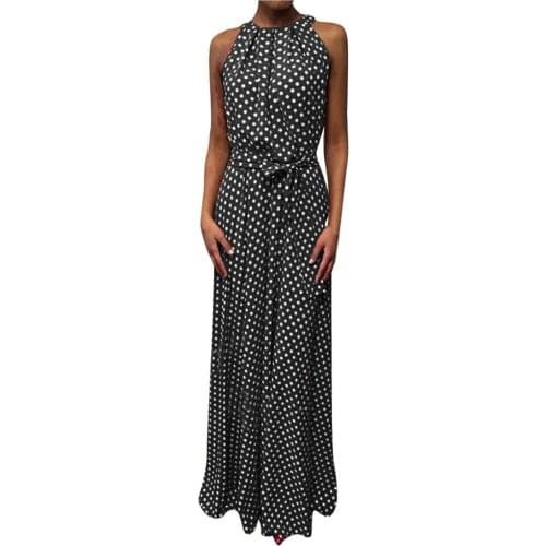4# Bohemian Summer Sundress 2021 Women Casual Dot Printed Sleeveless Long Beach Dress Hot Vacation Printed Plus Size Dresses