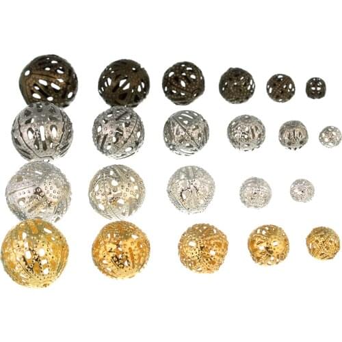 50-00pcs 6/8/10/12/14/16mm Gold/Rhodium/Bronze Hollow Ball Flower Beads Loose Spacer Beads For Jewelry Making DIY Charm Bracelet