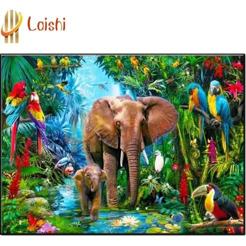 Forest animal landscape, parrot elephant diamond embroidery diamond painting full square round diamond mosaic art home decor