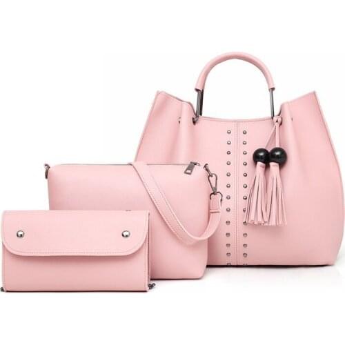 Amberler Fashion Large Capacity PU Leather Handbags Women Shoulder Bag High Quality 3 Pieces Set Crossbody Bags Female Tote Bags