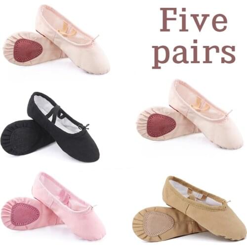 5 Pairs Wholesale Girls Ballet Slippers Kids Canvas Dance Shoes Children Gymnastics Flats Fitness Dance Slippers