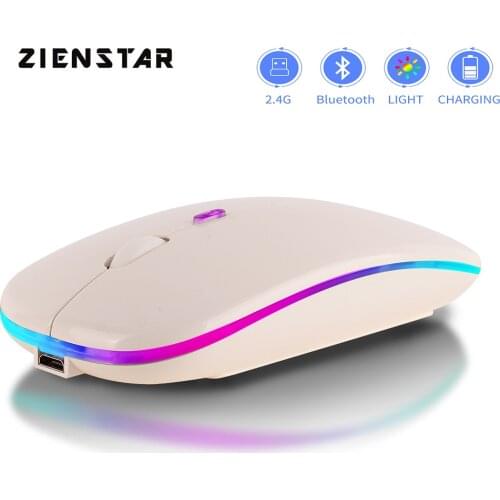 Zienstar Rechargeable Bluetooth Wireless Dual Modes 2.4GHz+5.2 Slim Silent Mouse with 3 Adjustable DPI for Laptop Mac