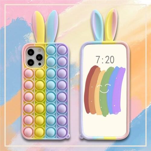 Cartoon Rabbit Push Bubble Fidget Phone Case for Apple Iphone6 7 8 Plus xs xr 11 12 pro max SE Reliver Stress Antistress cover
