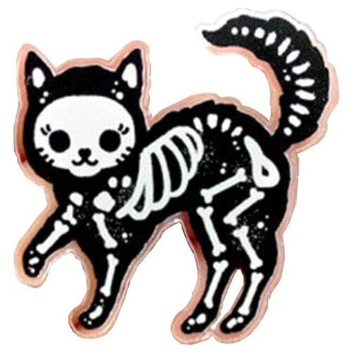 Skeleton cat enamel pin badge