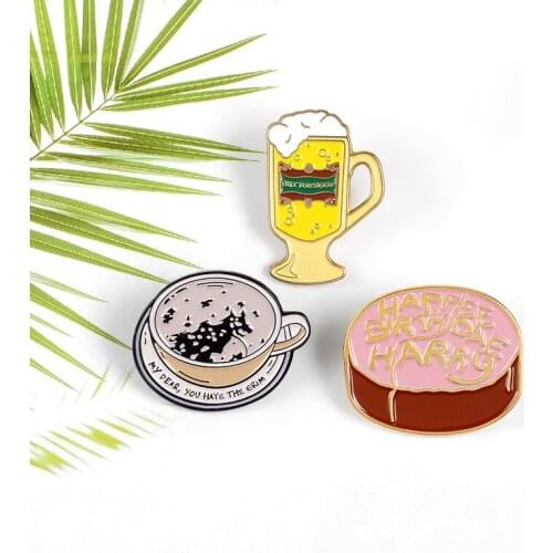 European and American Fashion Creative Butter Beer Enamel Pin Personality Birthday Cake Brooch Coffee Wild Lapel Backpack Badge