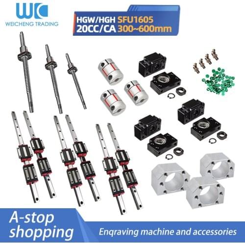 HGH20 Square Linear guide rail 6 set HGR20+ballscrew SFU1605 300/600/600+BK12 BF12+jaw Flexible Coupling Plum Coupler CNC parts
