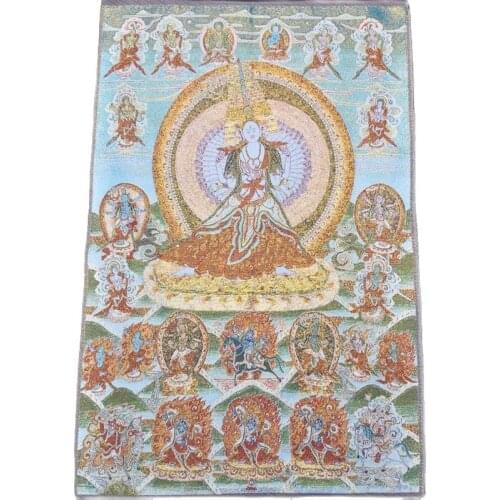 China old Tibet silk Thangka like hanging painting fengshui Tibetan Buddha Thousand hands guanyin