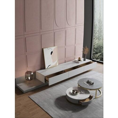 Slate coffee table TV cabinet combination round retractable TV cabinet modern minimalist home low-floor cabinet