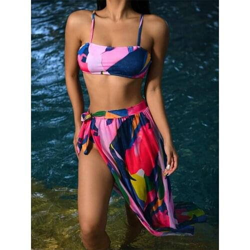 3 Piece Set Womens Swimwear 2021 Swimming Trunks For Women High Waist New Sexy Push-up Swimwear Beachwear Bikini Swimwear