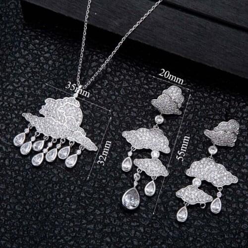 Zlxgirl jewelry fashion Brand White clouds raindrops shape wedding necklace and earring jewelry sets high zircon copper pendant