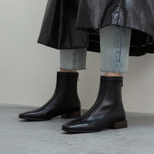 QZYERAI Short Boots Womens 2021 Winter New Simple Square Head Comfortable Slim Short Boots Post Zipper Boots Simple