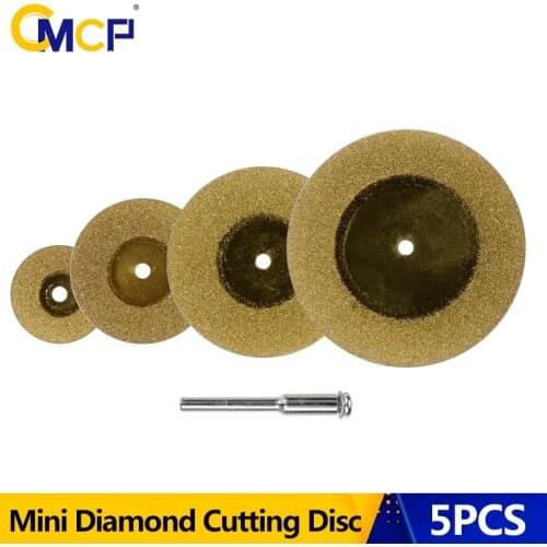 CMCP 5pcs Mini Diamond Cutting Disc For Dremel Rotary Tools Accessories TiN Coated Circular Saw Blade With 3mm Shank Mandrel