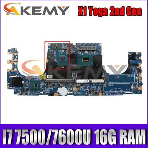 For Lenovo ThinkPad X1 Yoga 2nd Gen laptop motherboard 16822-1 W/ I7 7500 / 7600U 16G-RAM FRU 01LV185 01AX876 Mainboard