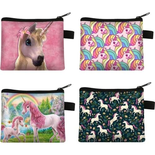 Women Girl Unicorn Printing Mini Portable Bags Fashion Coin Purse Card Holder Wallet Key Pouch Make up Cartoon Bag
