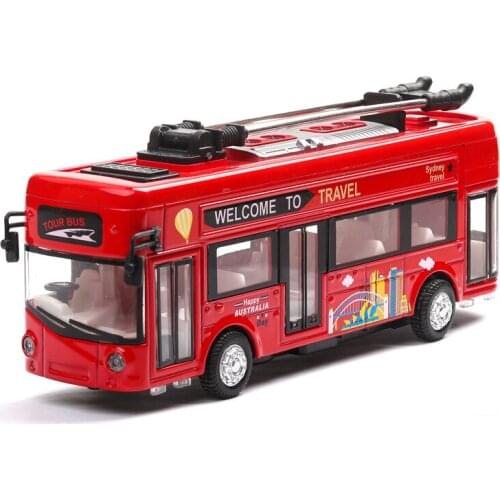 1/36 Diecasts Model Car Simulation Matel London Sightseeing Bus Light Sound Vehicles Toys for Kids Gifts for Children Boy