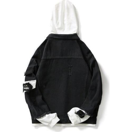 Brand New Slim Fit Hooded Patchwork Mens Jeans Coats Long Sleeve Fashion Letter Embroidery Plus Size S-4XL Mens Denim Jackets