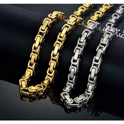 Mens Thick Chains Punk 8MM Male Gold Silver Color Heavy Huge Byzantine Link Chain Necklace Stainless Steel Jewelry Dropshipping
