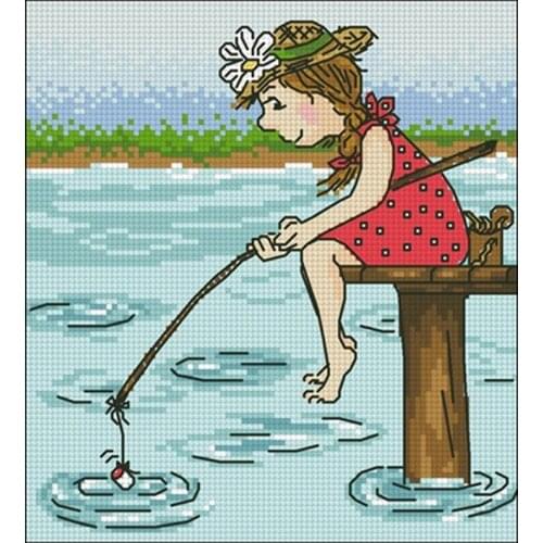 Fishing patterns counted 11CT 14CT 18CT Cross Stitch Set DIY Cross-stitch Kit Embroidery Needlework Home Decor