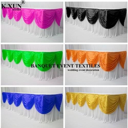 Wholesale Price Valance Table Skirt Colorful Table Skirting With Swag Pleated Ruched Table Skirt for Wedding DecorATION