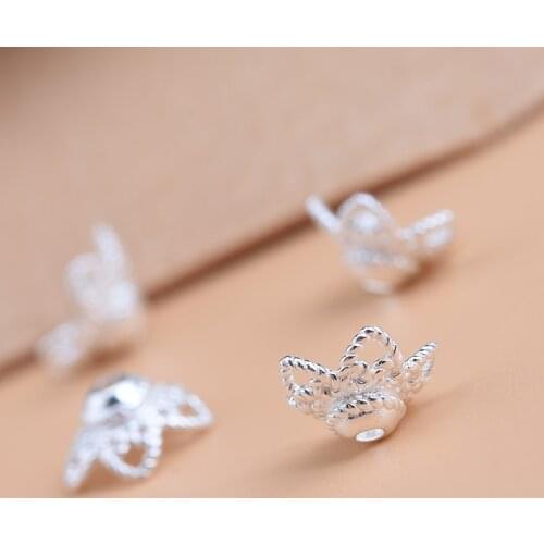 10pcsHandmade diy pearl-piercing crystal diaphragm S925 sterling silver 7.8 mm flower beads, bracelet flower hat accessories